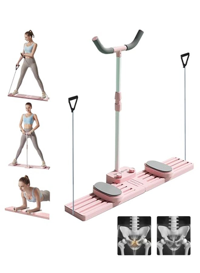 WALALLA All-in-One Home Ski Trainer - 3-Function Leg & Hip Exercise Machine with Adjustable Armrests, Pelvic Floor & Leg Shaping Equipment with Secure Foot Plates Pink - Image 1