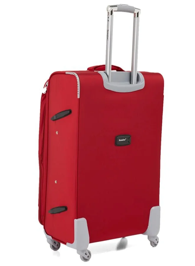 SENATOR Soft Shell Trolley Luggage Set of 4 Pcs For Unisex Ultra Lightweight Expandable Suitcase With 4 Wheels LL003 Red