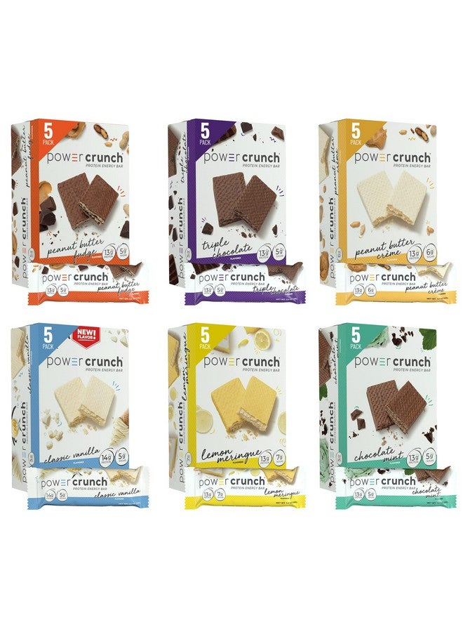 power crunch عبوة متنوعة من قضبان الوافر البروتيني بـ 6 نكهات، وزن 1.4 أونصة (30 قطعة) - Image 1
