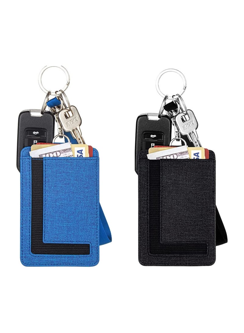 KASTWAVE ID Badge Holder with Wristlet Keychain 2Pcs Slim Minimalist Lanyard Card Case Holder ID Case with Detachable Keychain Wristlet Hand-held Student Card ID Offices ID School ID Driver's License  - Image 5