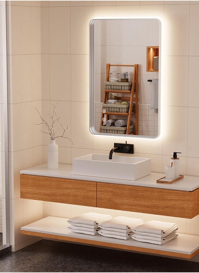 Taimi Rectangle Bathroom Mirror with LED lights Wall Mounted Mirror LED Bathroom Mirror Dimmable Color Changing with Touch Switch 40x60cm  - Image 5