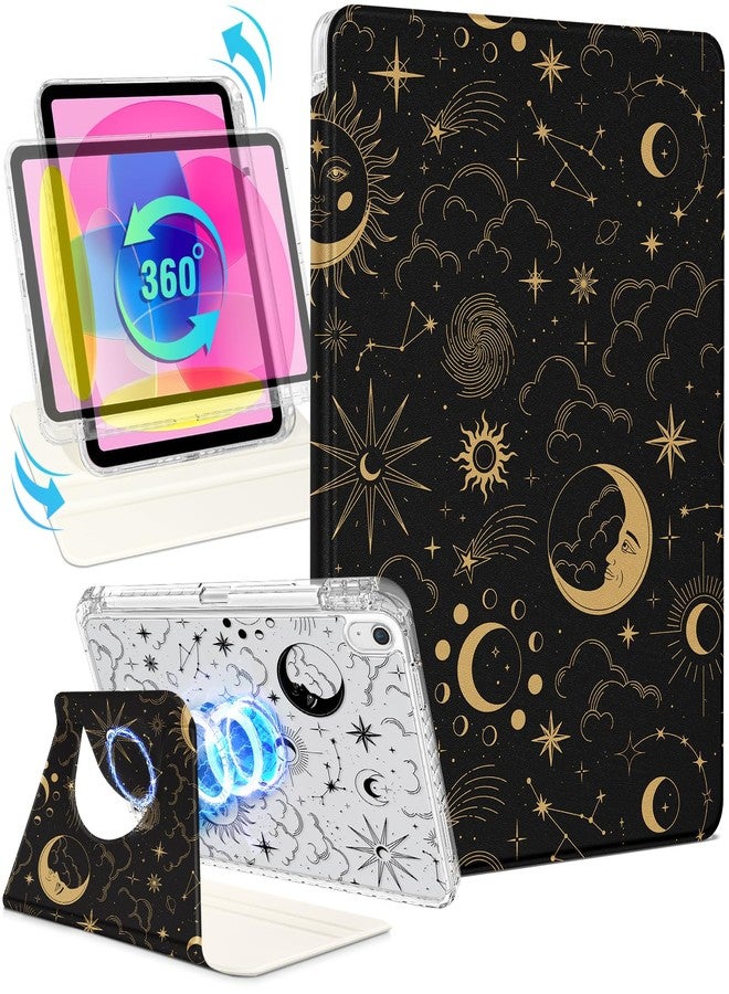 Shorogyt for iPad (A16) 11th Generation 11 inch 2025 /for i Pad 10th Generation case Magnetic Stand for Women - Cute Design 360 Degree Rotating Covers Girls Aesthetic with Pencil Holder,Sun Moon - Image 1