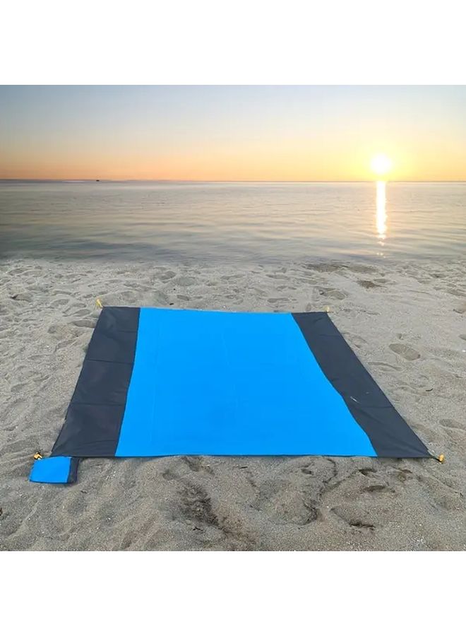 Blue Oversized Sand Free Beach Blanket Portable Picnic Mat with Stakes for Camping - Image 1