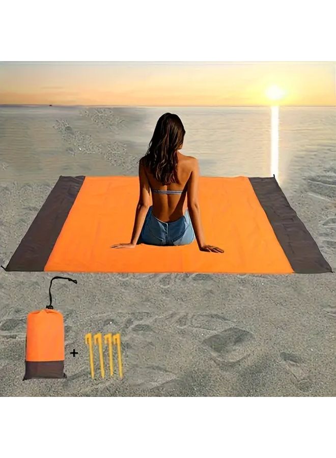 Blue Oversized Sand Free Beach Blanket Portable Picnic Mat with Stakes for Camping - Image 2