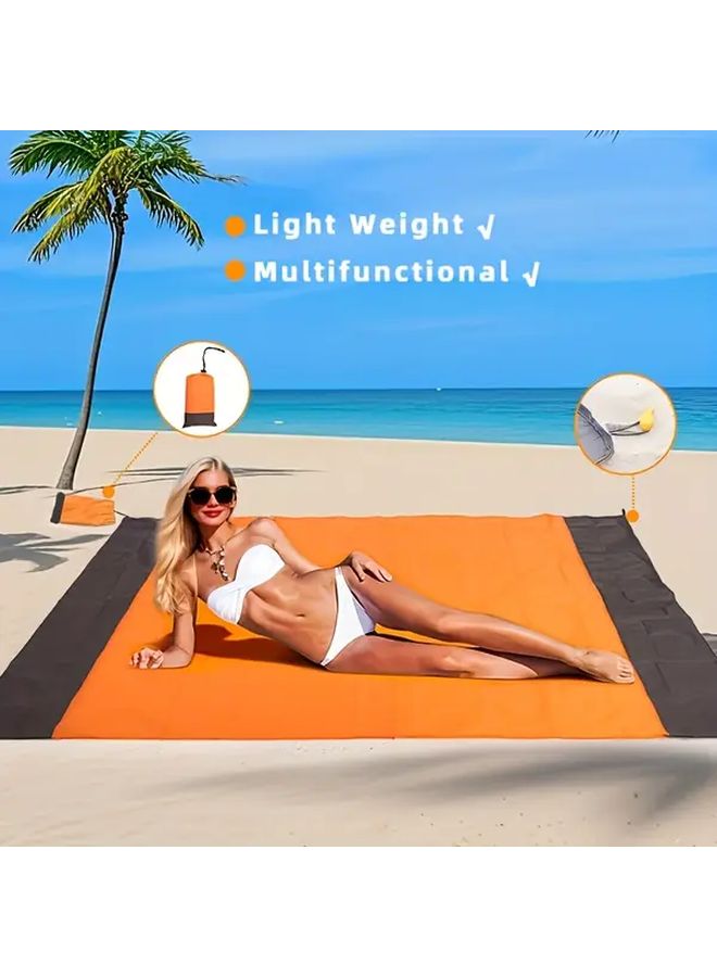 Blue Oversized Sand Free Beach Blanket Portable Picnic Mat with Stakes for Camping - Image 4