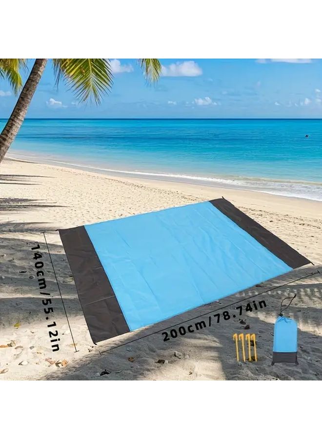 Blue Oversized Sand Free Beach Blanket Portable Picnic Mat with Stakes for Camping - Image 5