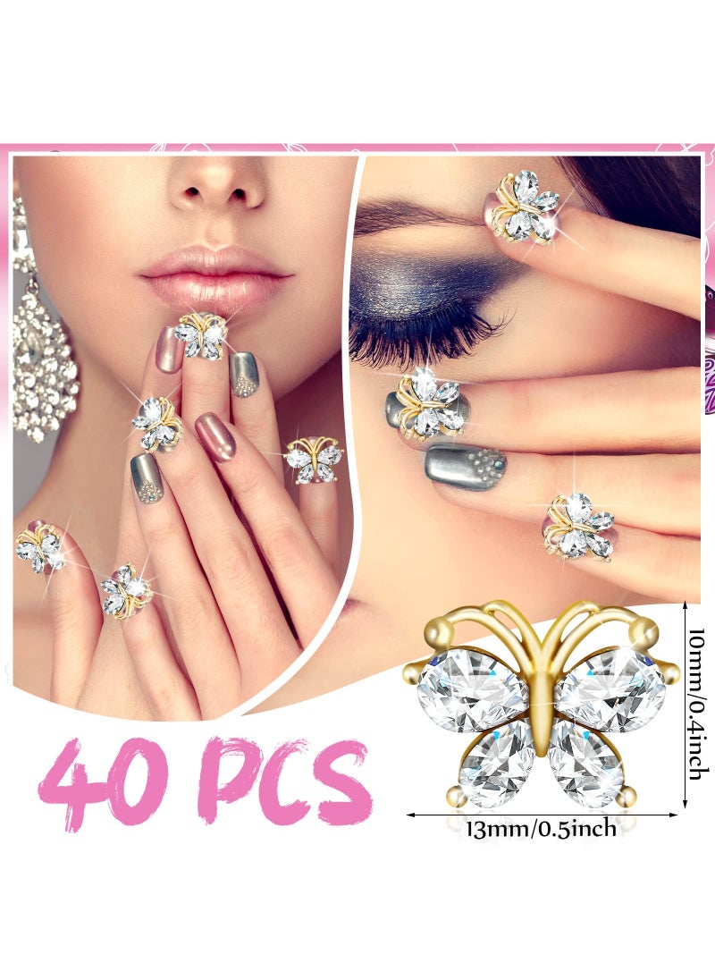 KASTWAVE - Butterfly Nail Charms, Shiny Acrylic Butterfly Nail, Rhinestones Nail , Art Charms Nail, Jewelry Butterfly Charms, Suitable for Nails Nail Jewels Nail Art Decorations Nail Supplies (Gold) - Image 1
