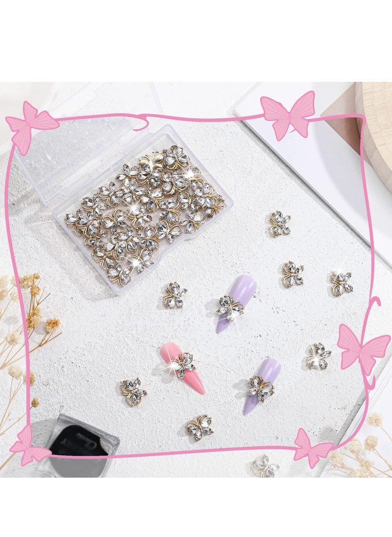 KASTWAVE - Butterfly Nail Charms, Shiny Acrylic Butterfly Nail, Rhinestones Nail , Art Charms Nail, Jewelry Butterfly Charms, Suitable for Nails Nail Jewels Nail Art Decorations Nail Supplies (Gold) - Image 1