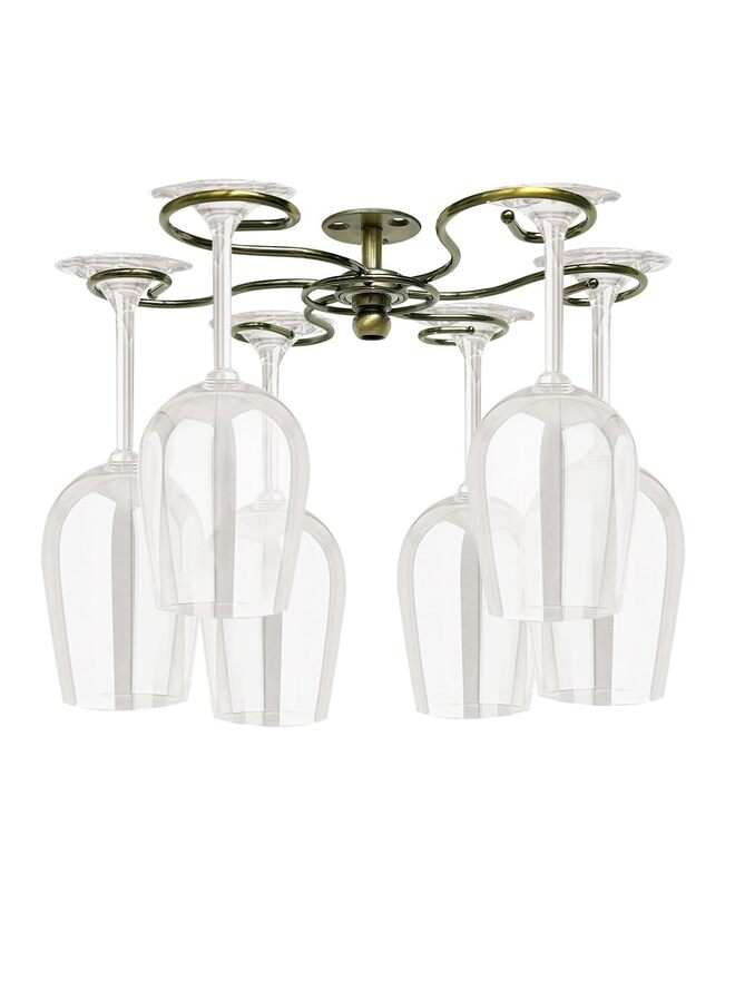 360° Rotatable Wine Glass Holder, Under Cabinet Stemware Rack Glass Hanger Drying Rack Storage Organizer With 6 Hooks for Home and Bar (Bronze) - Image 1
