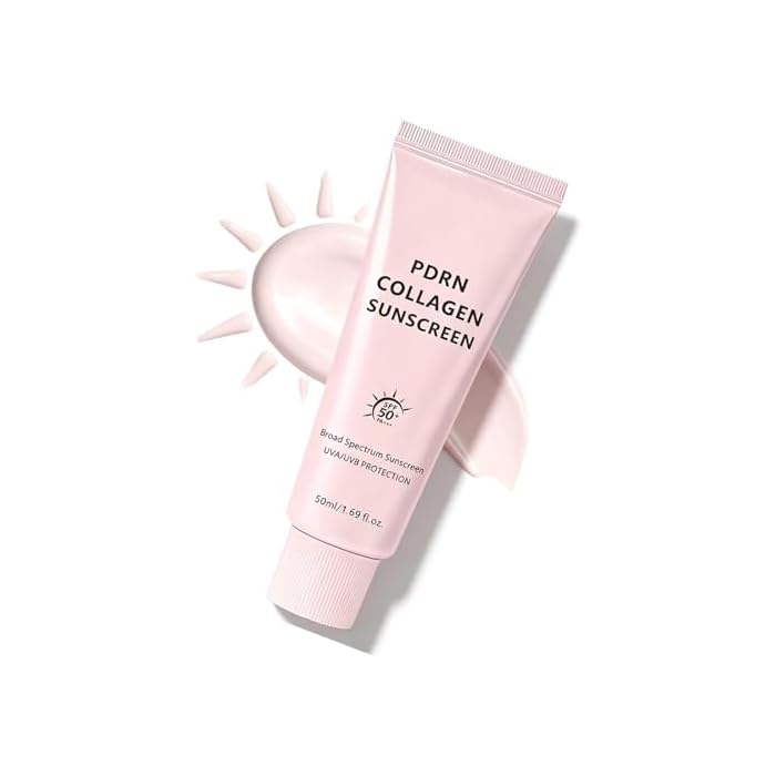 PDRN Collagen Face Sunscreen SPF 50, Broad Spectrum Hydrating Sunscreen with Peptide, Lightweight Non-Sticky Korean Skincare