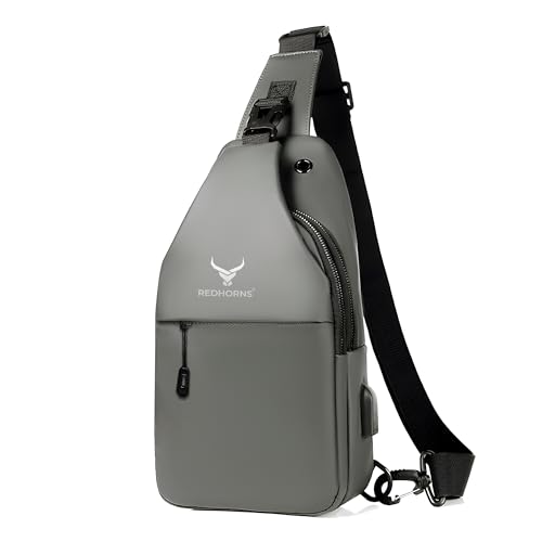 REDHORNS Waterproof Crossbody Chest Bag for Men and Women Fashion Sling Bag With Adjustable Shoulder Strap, Multipurpose Cross Body Backpack with 4 Pockets, USB Charging Port and Earphone Hole (Grey) - Image 1