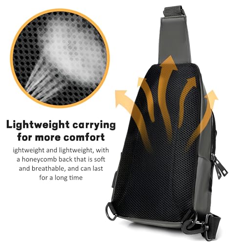REDHORNS Waterproof Crossbody Chest Bag for Men and Women Fashion Sling Bag With Adjustable Shoulder Strap, Multipurpose Cross Body Backpack with 4 Pockets, USB Charging Port and Earphone Hole (Grey) - Image 5
