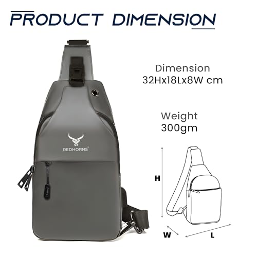 REDHORNS Waterproof Crossbody Chest Bag for Men and Women Fashion Sling Bag With Adjustable Shoulder Strap, Multipurpose Cross Body Backpack with 4 Pockets, USB Charging Port and Earphone Hole (Grey) - Image 3