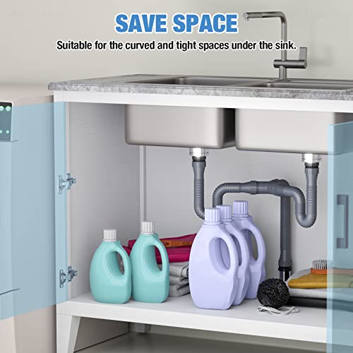 NiHome Expandable Flexible 1 1/2" or 1 1/4" P-Trap Pipe for Double Kitchen Sink, with Adapter Sealing Ring Tape Drain Tubing Pipe Kit for Kitchen Sink Drain & Garbage Disposal (Grey) - Image 3