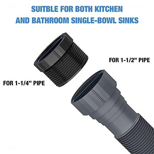 NiHome Expandable Flexible 1 1/2" or 1 1/4" P-Trap Pipe for Double Kitchen Sink, with Adapter Sealing Ring Tape Drain Tubing Pipe Kit for Kitchen Sink Drain & Garbage Disposal (Grey) - Image 2