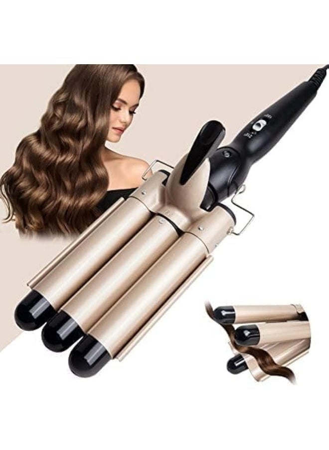 Gold 3-Barrel Curling Iron - 1-Inch Triple Barrel Hair Waver for Beachy Waves, Adjustable Temperature Ceramic Tourmaline Curler, Fast Heat-Up - Image 1