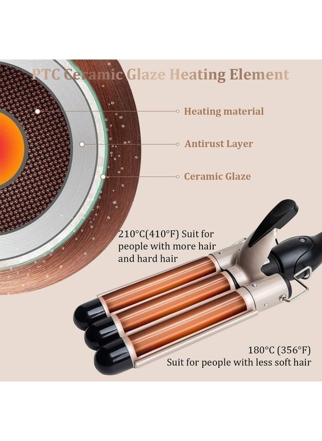 Gold 3-Barrel Curling Iron - 1-Inch Triple Barrel Hair Waver for Beachy Waves, Adjustable Temperature Ceramic Tourmaline Curler, Fast Heat-Up - Image 4
