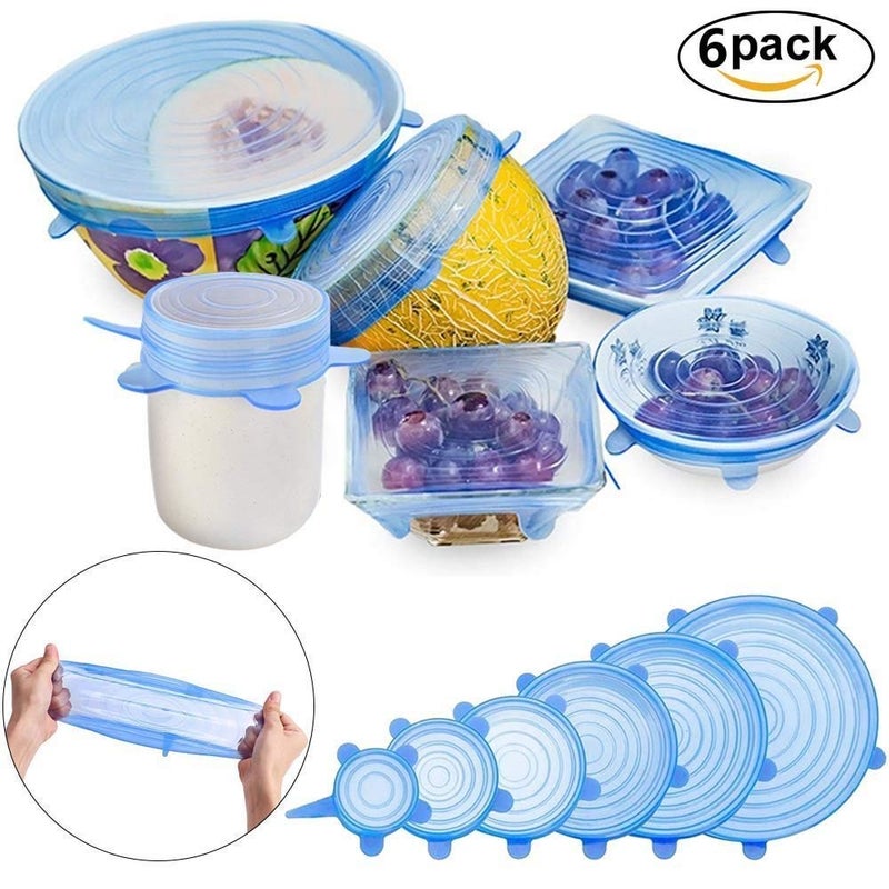 Plenteous Set of 6 Microwave Safe Silicone Stretch Lids Flexible Covers for Rectangle, Round, Square Bowls, Dishes, Plates, Cans, Jars, Glassware - Image 2