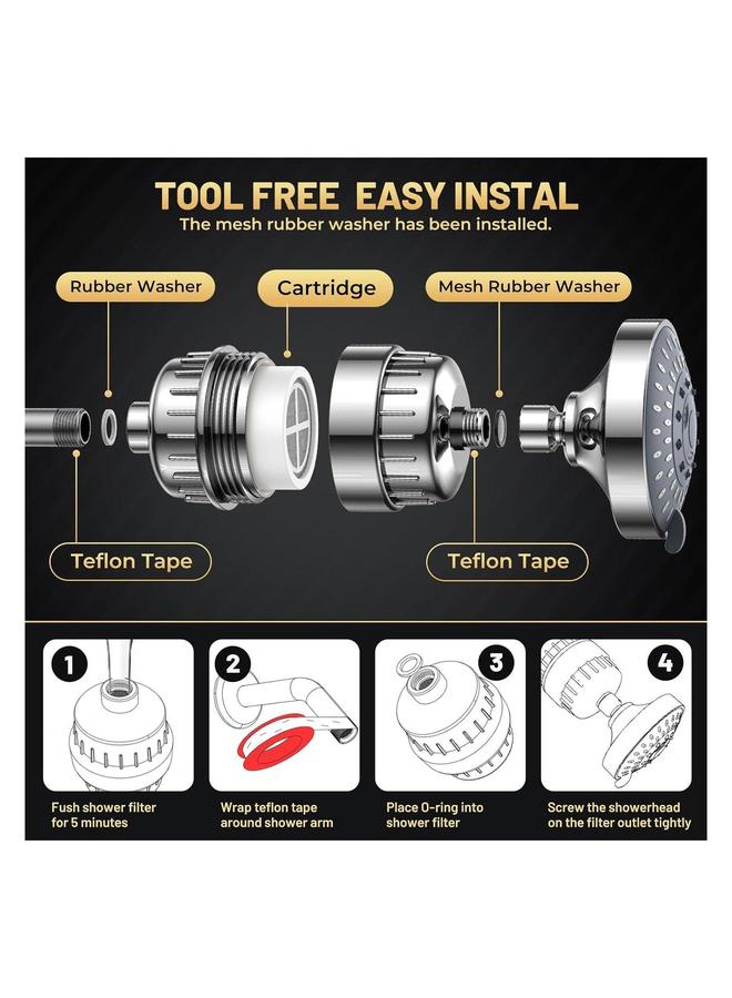 HOMESTAR Filtered Shower Head 20 Stage Filter Combo High Pressure Rain Heads for Hard Water Detachable 5 Modes Adjustable Softener Remove Chlorine Fluoride (Chrome)  - Image 5