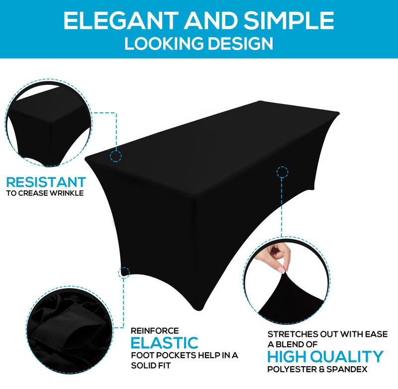 Utopia Kitchen 8FT Spandex Tablecloth [1 Pack, Black] 200 GSM Stretch, Fitted, Washable and Wrinkle Resistant Table Cloth Rectangle Cover for Trade Shows, Wedding, Parties [96Lx30Wx30H Inch] - Image 2