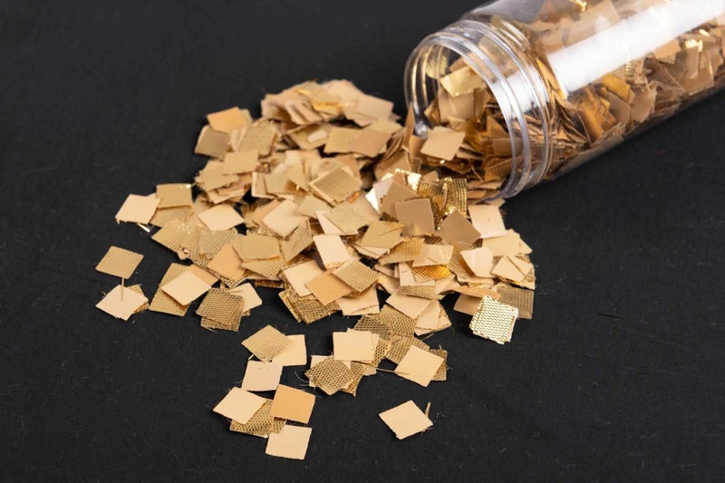 Mohan Shoppe Golden Color Square Shape Gota Patti for Embroidery Dresses Ladies Suits Saree Blouses Decoration Making Purpose (Pack of 50 Gram) - Image 1