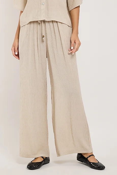 أر أند بي Solid Wide Leg Pants with Drawstring Waist