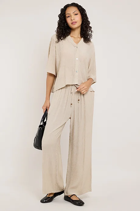 أر أند بي Solid Wide Leg Pants with Drawstring Waist