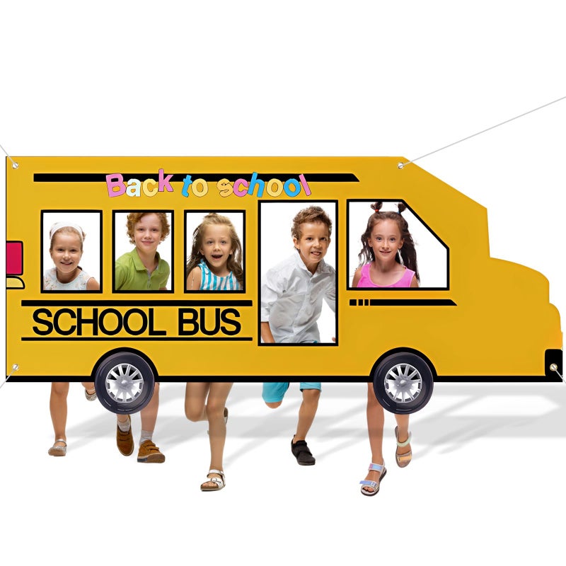 Chunful School Bus Photo Prop Backdrop Back to School Party Decorations 71 Inch 47 Inch Large Photo Booth Welcome Party Banner Supplies Background Banner Fabric for Students TeacherSide View of Bus
