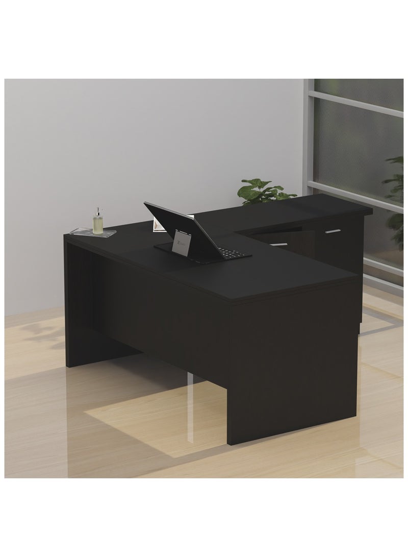 ماهاماي محطة عمل تنفيذية حديثة على شكل حرف L من ماهمايي زيلدا M225 مع خزانة سهلة التنظيف للكمبيوتر المحمول والكمبيوتر الشخصي، مثالية للمنزل والمكتب - أسود - Image 1