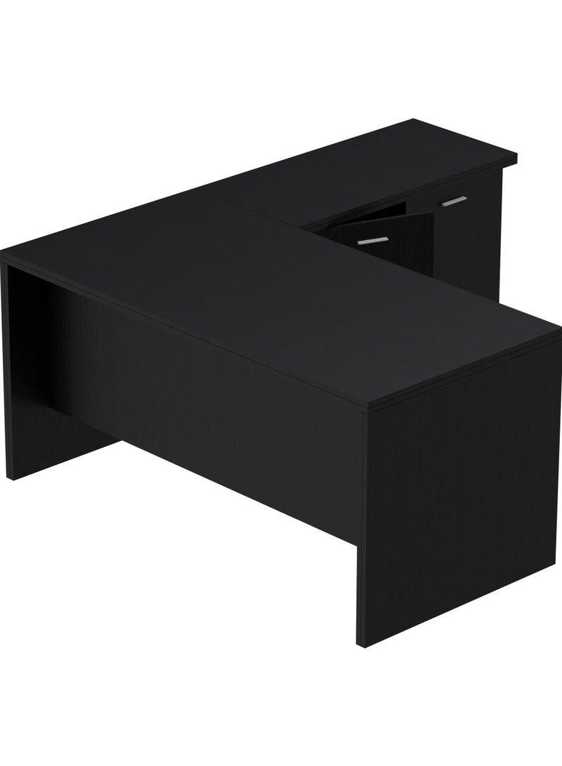 ماهاماي محطة عمل تنفيذية حديثة على شكل حرف L من ماهمايي زيلدا M225 مع خزانة سهلة التنظيف للكمبيوتر المحمول والكمبيوتر الشخصي، مثالية للمنزل والمكتب - أسود - Image 2