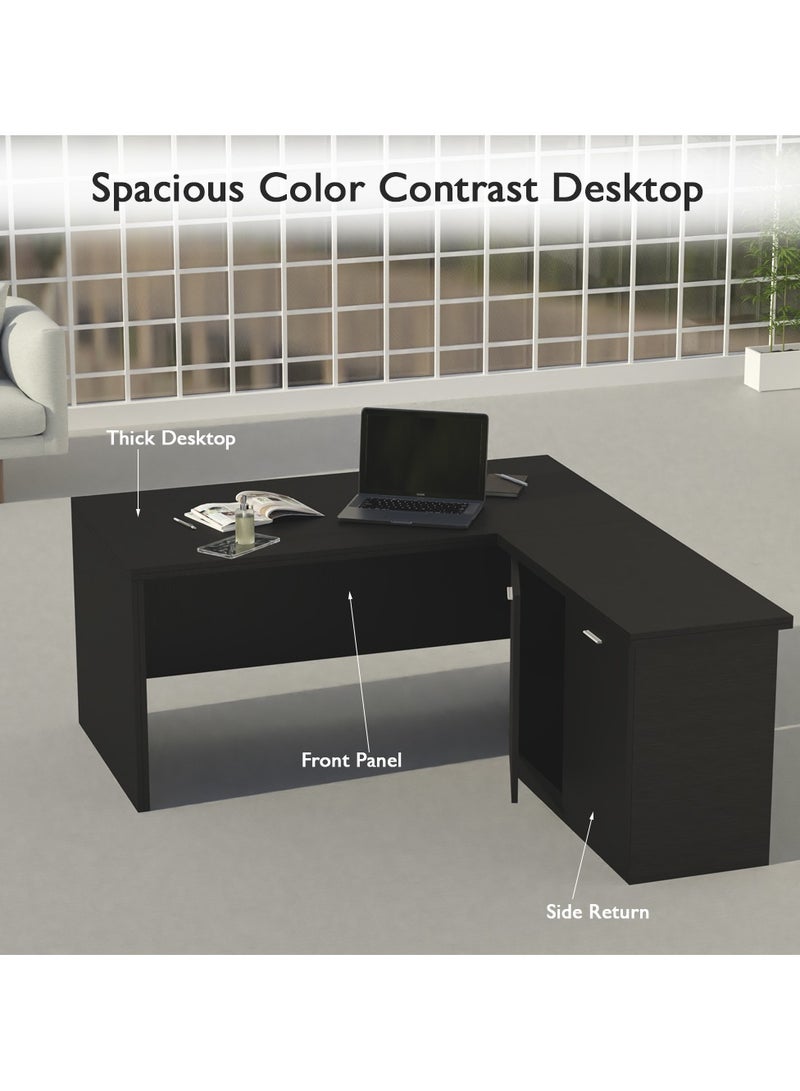 ماهاماي محطة عمل تنفيذية حديثة على شكل حرف L من ماهمايي زيلدا M225 مع خزانة سهلة التنظيف للكمبيوتر المحمول والكمبيوتر الشخصي، مثالية للمنزل والمكتب - أسود - Image 3