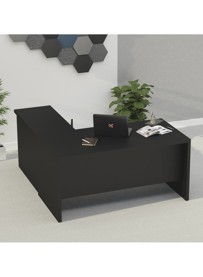 ماهاماي محطة عمل تنفيذية حديثة على شكل حرف L من ماهمايي زيلدا M225 مع خزانة سهلة التنظيف للكمبيوتر المحمول والكمبيوتر الشخصي، مثالية للمنزل والمكتب - أسود - Image 4