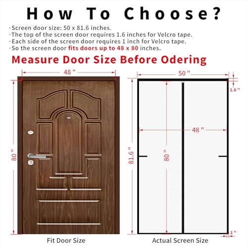 CHIYUNS Screen Door Mesh Magnetic Closure 48 x 80 inch, Self Closing Fiberglass Mosquito Net with Magnet for Doors, Heavy Duty Bug Fly Screens Curtain for Doorway, Keep Bugs Out, Pet Friendly - Image 5