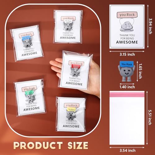 Gejoy 50 Set Mini Rock Figurines Gifts Miniature Positive Party Favors Emotional Support Mini Rubber Toys with Inspirational Card Bag Small Animal Statue for Colleague Staff Coworker Gifts - Image 3