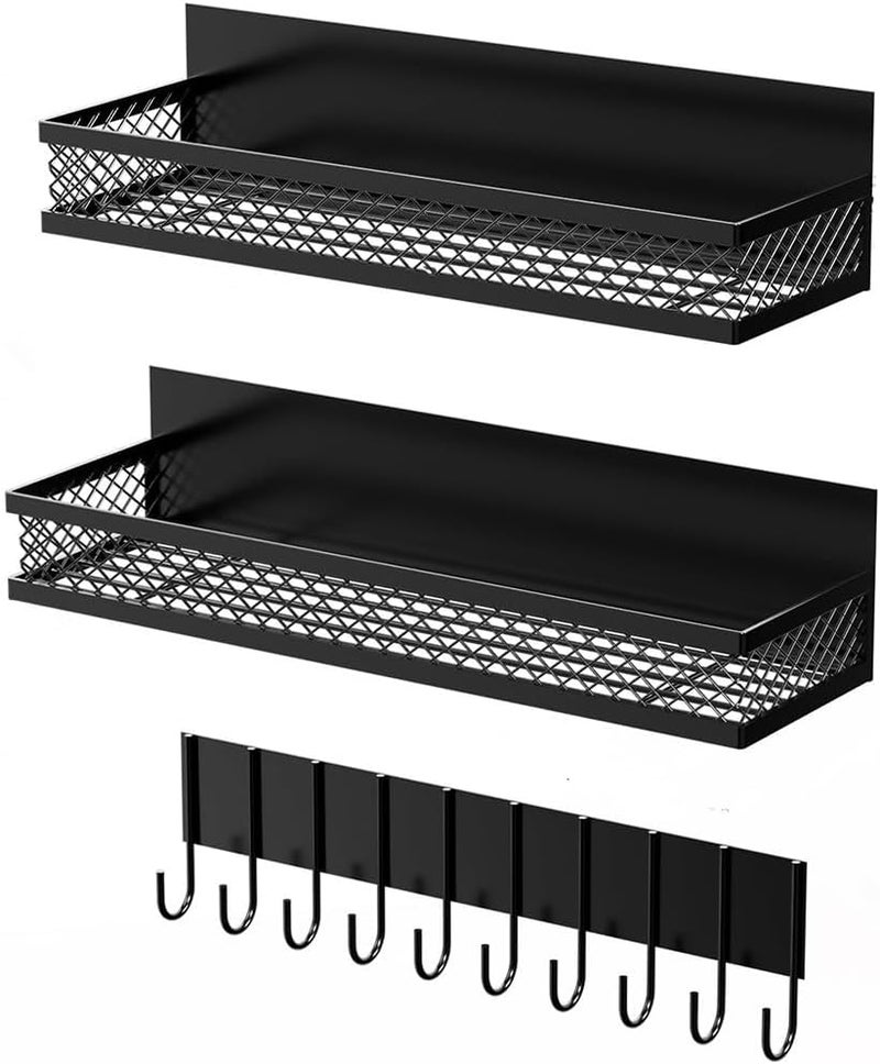 HASTHIP® Magnetic Kitchen Organiser & 10 in 1 Wall Hook Spice Rack Organizer Magnetic Shelf for Fridge No Drill Fridge Side Storage Rack for Kitchen Bathroom - Image 1