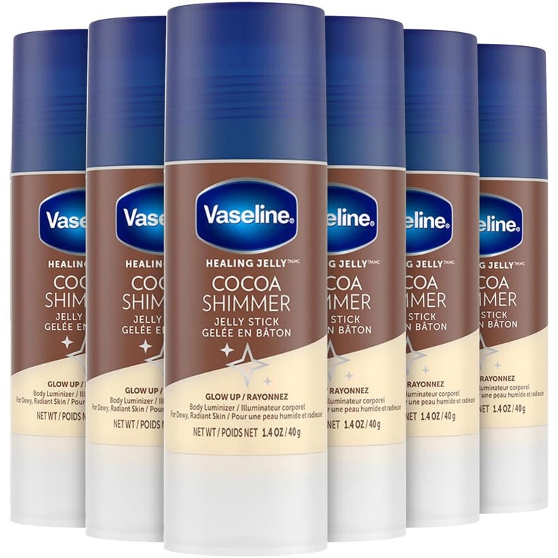 Vaseline Cocoa Shimmer Jelly Stick Highlighter  Luminizer Cocoa Butter Body Shimmer Stick Lotion Travel Size for Glowing Skin 14 Oz Ea Pack of 6