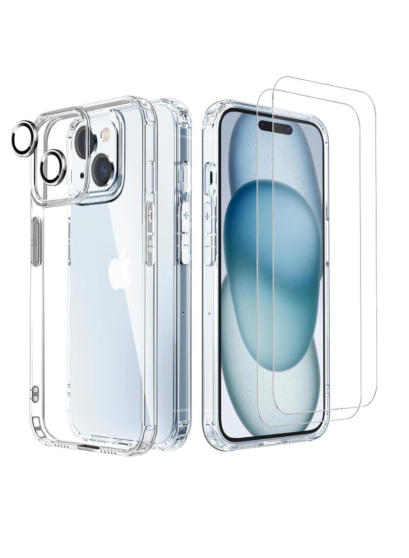 دوسالا [جراب شفاف 5 في 1 مصمم لهاتف iPhone 15 Plus مع واقي شاشة [عبوتان] + واقي عدسة الكاميرا [عبوتان]، غطاء شفاف للحماية من السقوط بدرجة عسكرية مقاس 6.7 بوصة - Image 1