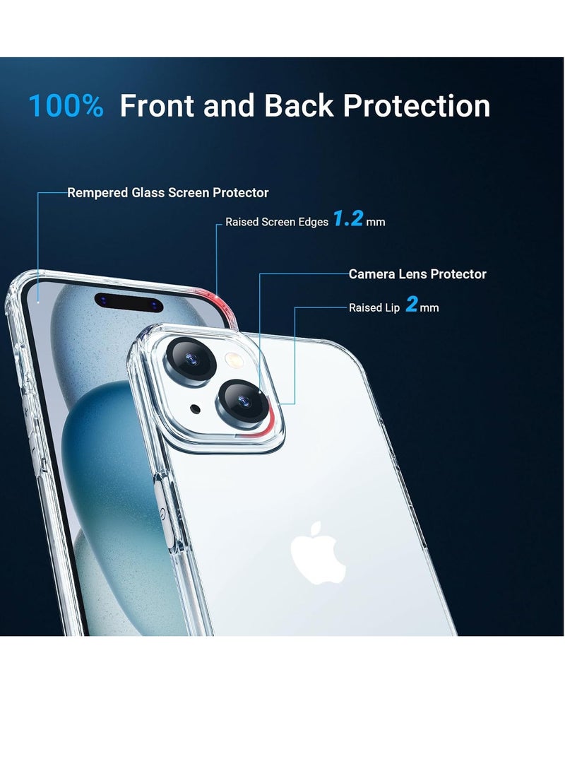 دوسالا [جراب شفاف 5 في 1 مصمم لهاتف iPhone 15 Plus مع واقي شاشة [عبوتان] + واقي عدسة الكاميرا [عبوتان]، غطاء شفاف للحماية من السقوط بدرجة عسكرية مقاس 6.7 بوصة - Image 3