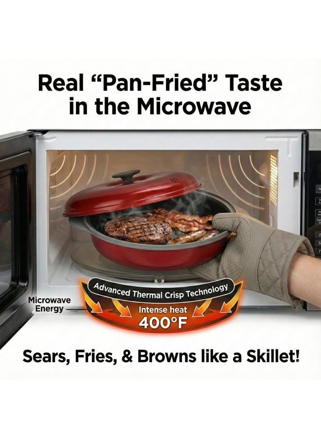 MACONEE Microwave Frying Pan Skillet, Grill & Crisper Pan with Lid Allows You to Fry, Sizzle, and Brown Foods in the Microwave, Micro Cookware for Grilling, Reheating, and Cooking a Variety of Dishes - Image 2