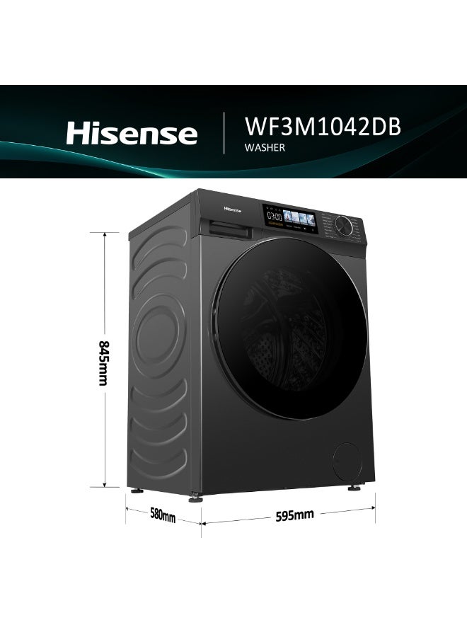 Hisense 10KG Front Load Washing Machine 1400RPM, Colour Display, Cold Wash, Anti Crease, Steam Refresh, Abaya Care, Allergy Colour,DD Inverter,Drum Clean,Bedding Care Program WF3M1042DB Titanium Grey - Image 2