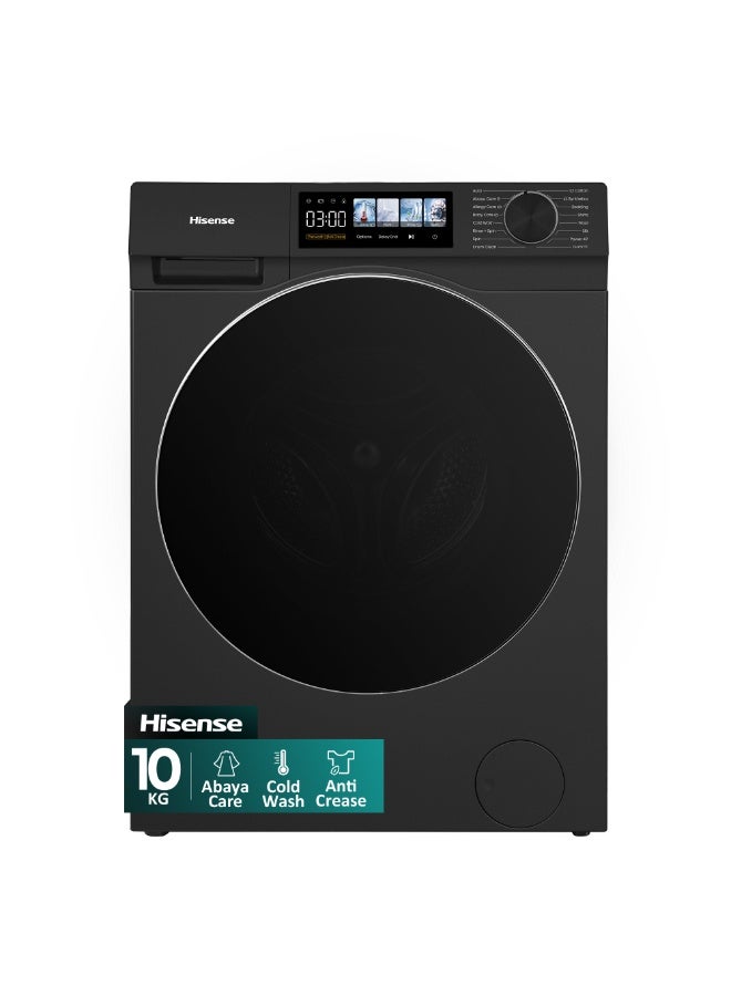 Hisense 10KG Front Load Washing Machine 1400RPM, Colour Display, Cold Wash, Anti Crease, Steam Refresh, Abaya Care, Allergy Colour,DD Inverter,Drum Clean,Bedding Care Program WF3M1042DB Titanium Grey - Image 1