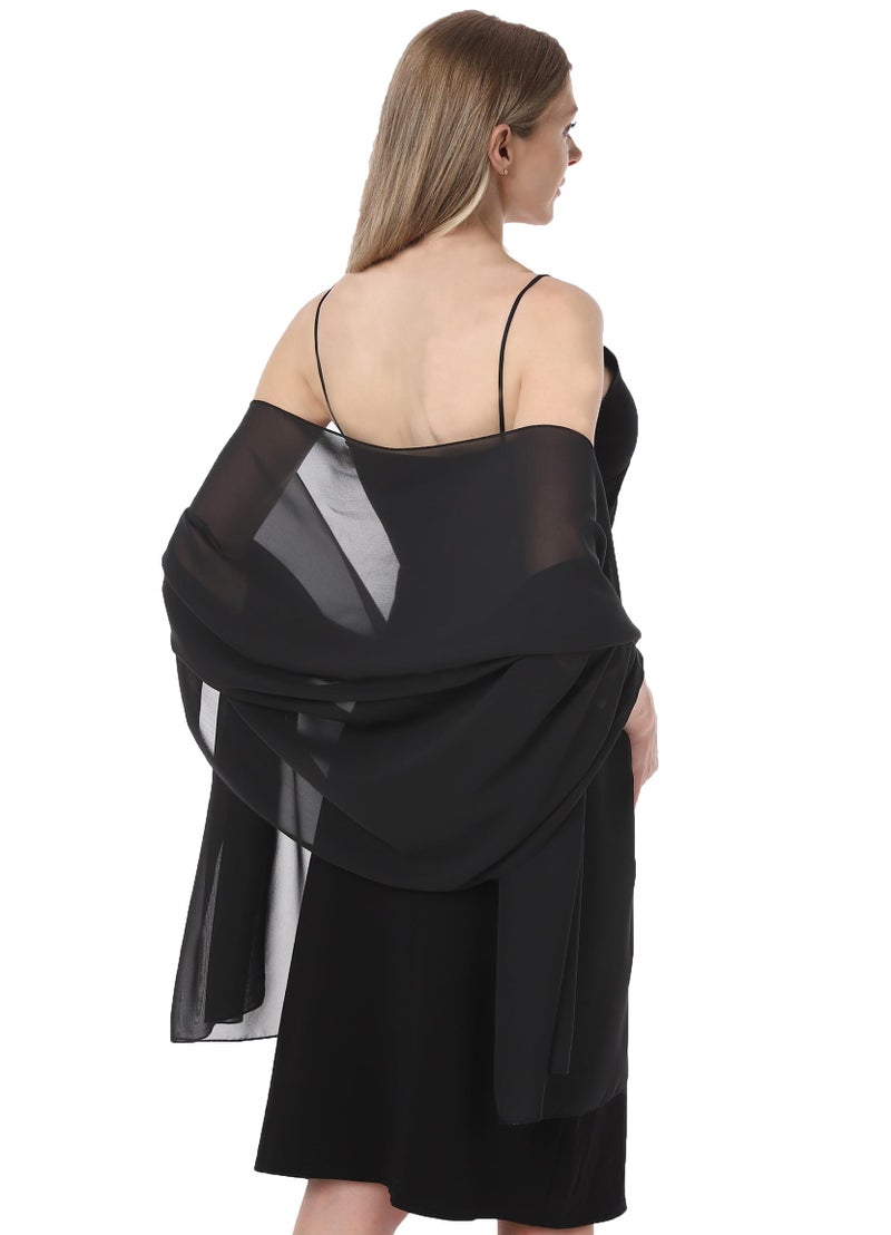 Hotshawl Chiffon Shawls and Wraps for Evening Dresses Women Elegant Soft Scarf Bridal Scarve Wedding Stole (Black, One Size) - Image 1