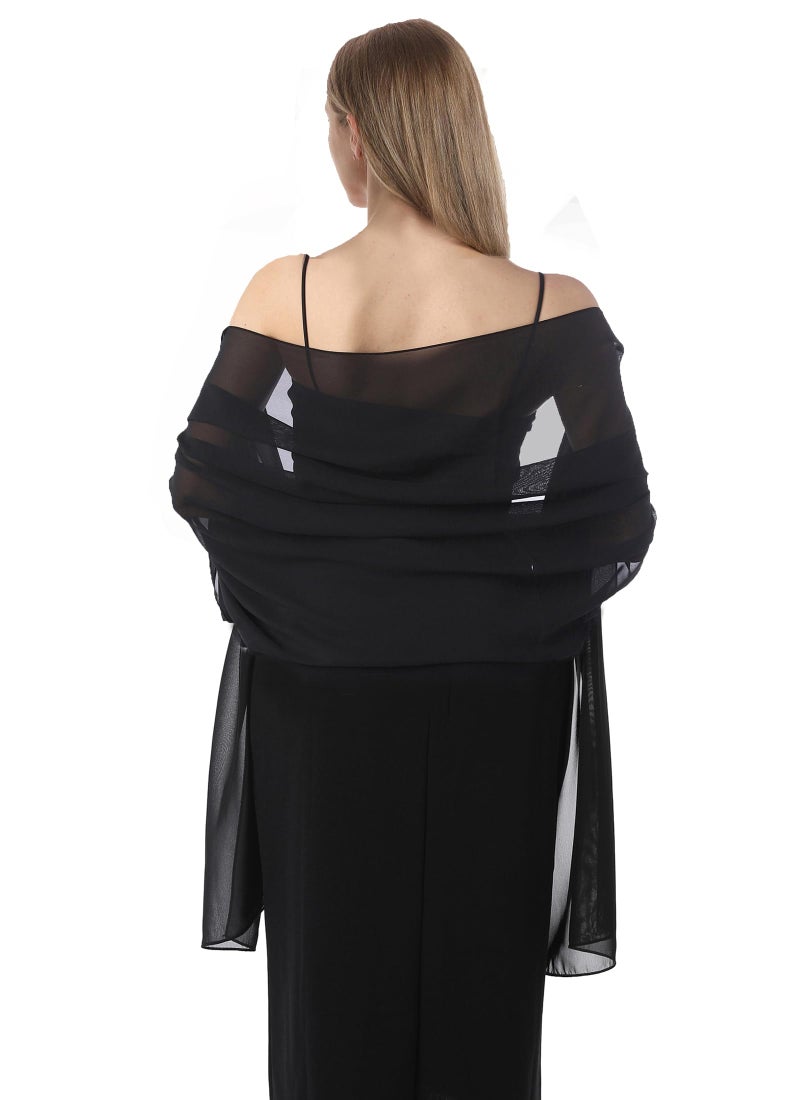 Hotshawl Chiffon Shawls and Wraps for Evening Dresses Women Elegant Soft Scarf Bridal Scarve Wedding Stole (Black, One Size) - Image 2