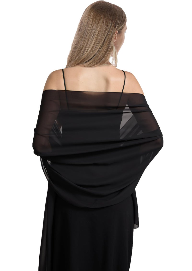 Hotshawl Chiffon Shawls and Wraps for Evening Dresses Women Elegant Soft Scarf Bridal Scarve Wedding Stole (Black, One Size) - Image 3