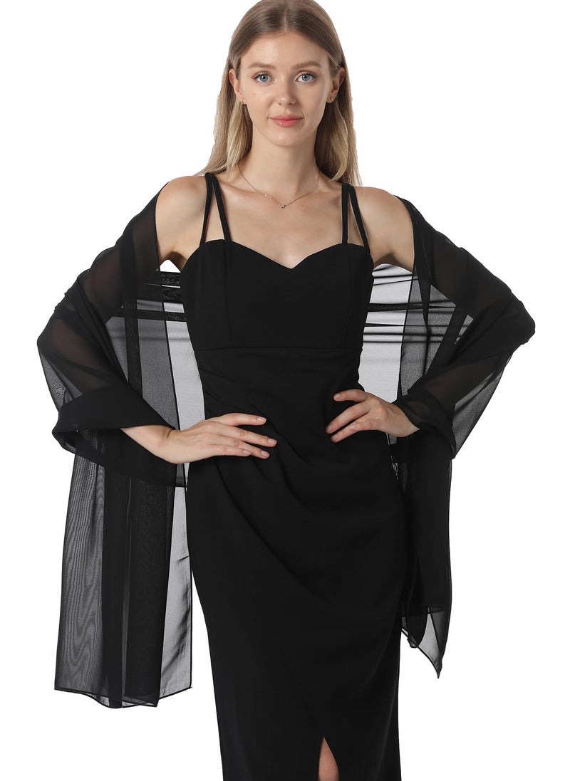 Hotshawl Chiffon Shawls and Wraps for Evening Dresses Women Elegant Soft Scarf Bridal Scarve Wedding Stole (Black, One Size) - Image 4
