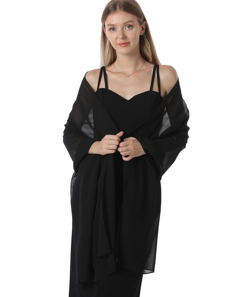 Hotshawl Chiffon Shawls and Wraps for Evening Dresses Women Elegant Soft Scarf Bridal Scarve Wedding Stole (Black, One Size) - Image 5