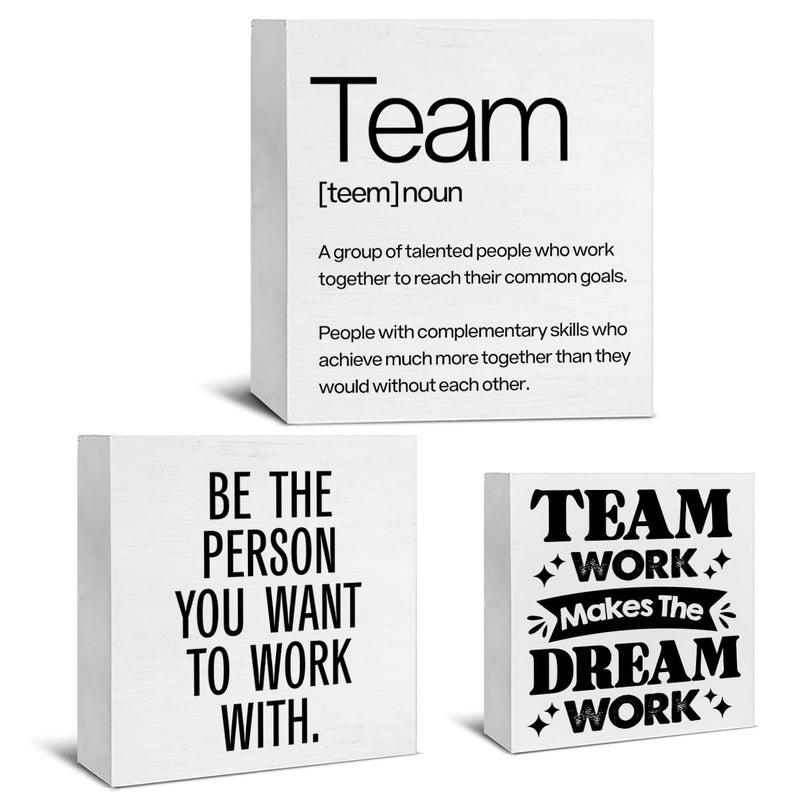 Nvhai 3 Pcs Team Wood Signs Decor Teamwork Wood Block Signs Team Definition Teamwork Be The Person You Want To Work With Wooden Box Signs Decorations For Office Tiered Tray Desk Table Shelf - Image 1