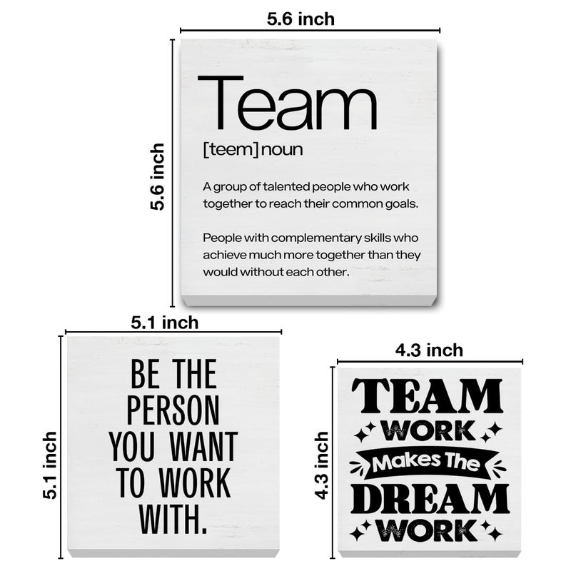 Nvhai 3 Pcs Team Wood Signs Decor Teamwork Wood Block Signs Team Definition Teamwork Be The Person You Want To Work With Wooden Box Signs Decorations For Office Tiered Tray Desk Table Shelf - Image 2