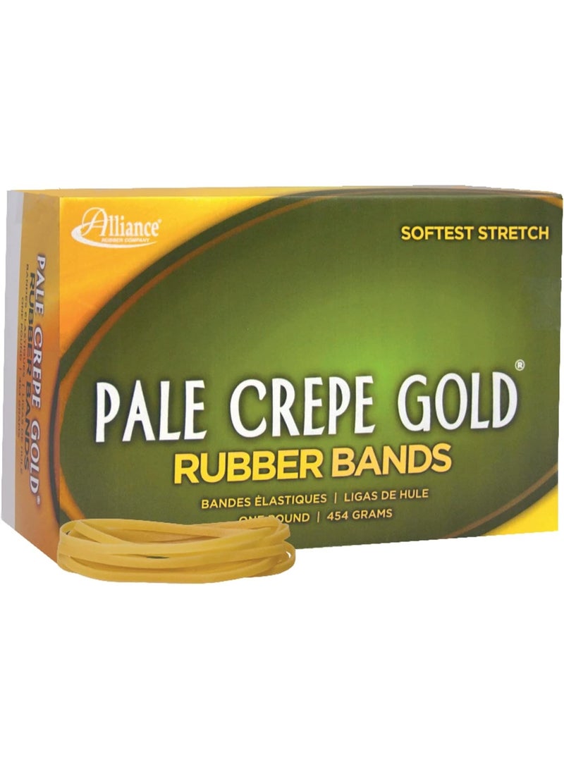 Alliance Rubber 20335 Pale Crepe Gold Rubber Bands Size #33, 1 lb Box Contains Approx. 970 Bands (3 1/2" x 1/8", Golden Crepe) - Image 1