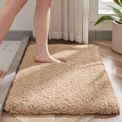 Disolla Small Bathroom Rug 17x24 Non Slip Beige Fluffy Bath Mat for Bathroom Floor Washable Plush Luxury Bath Rug for Tub Soft Shaggy Absorbent Shower Mat - Image 1